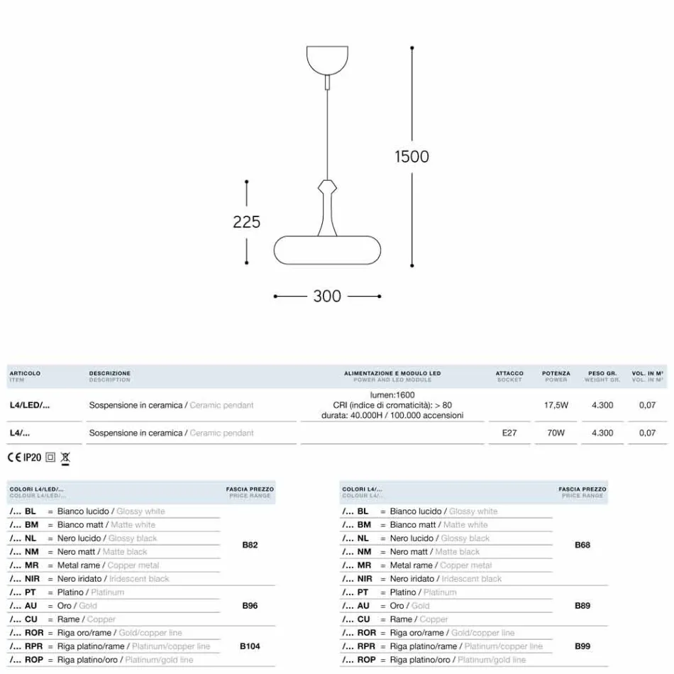 Lampa keramické odpružení Lustri 4 Aldo Bernardi Viadurini