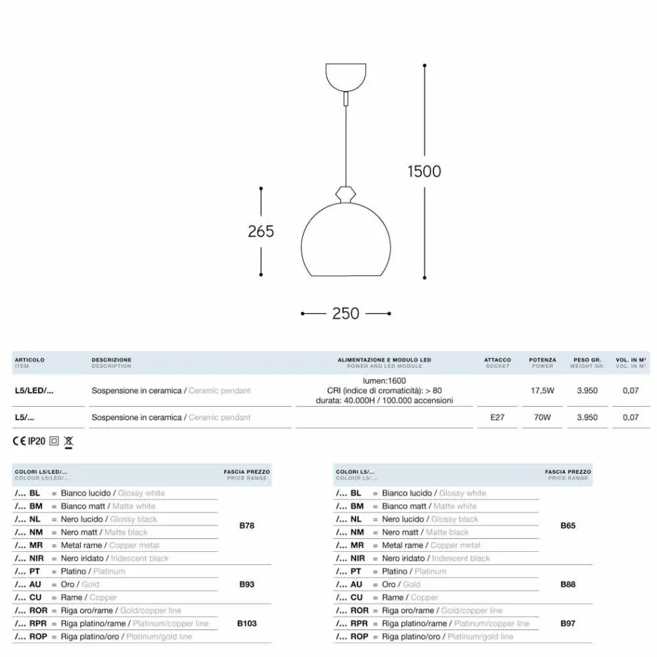 Lampa keramické odpružení Lustri, růžice se dvěma výstupy na 90 ° Viadurini