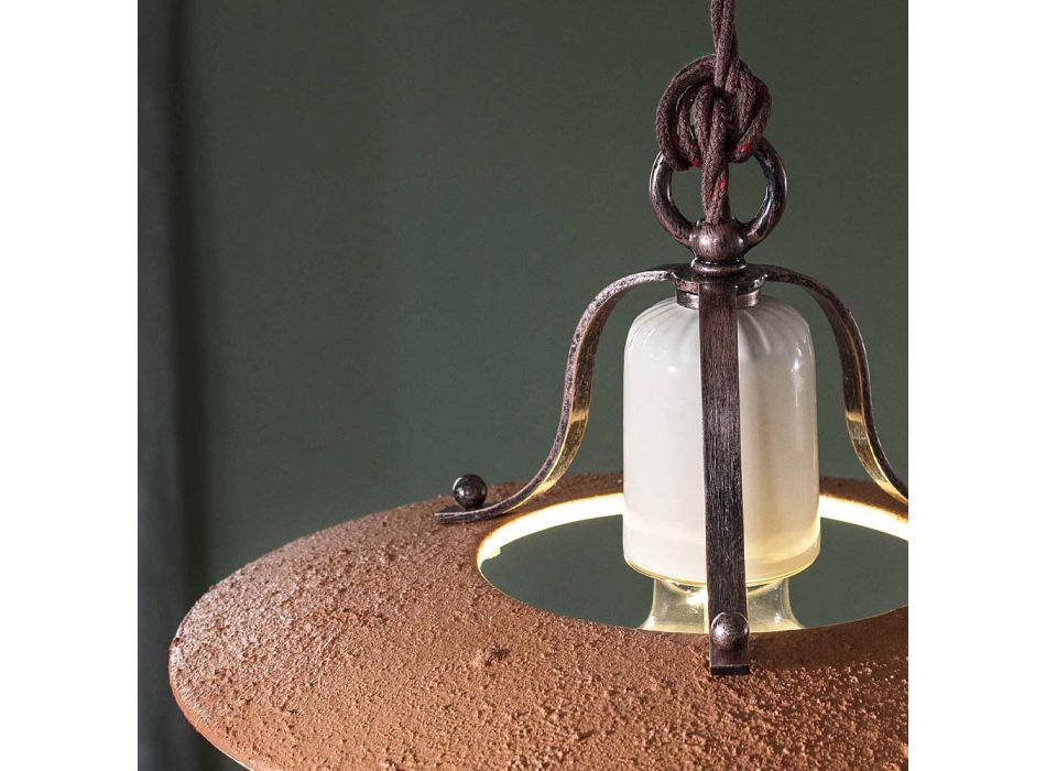 Závěsná lampa ze železa a ručně vyráběné surové keramiky - Bologna Viadurini