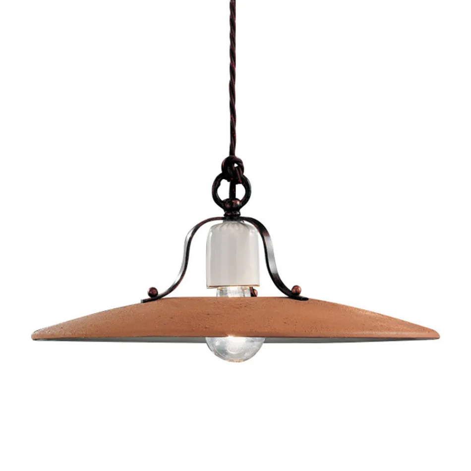 Závěsná lampa ze železa a ručně vyráběné surové keramiky - Bologna Viadurini