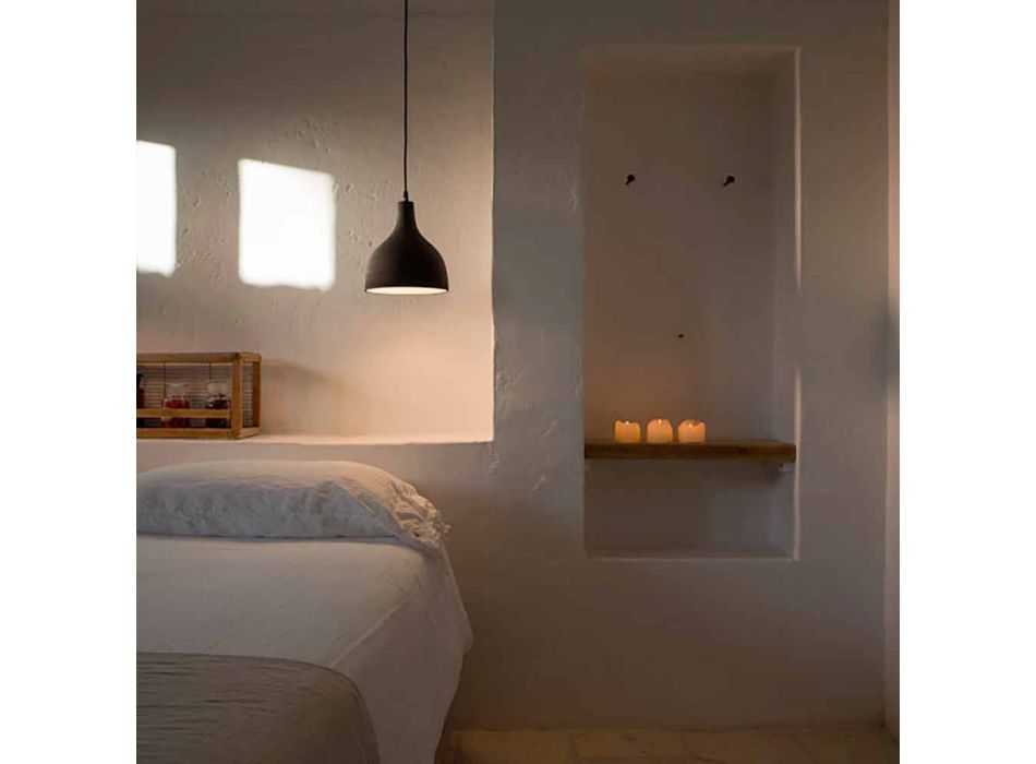 Závěsná lampa v antracitové kameniny a bílém smaltovaném interiéru - Edmondo Viadurini