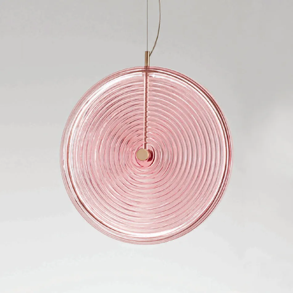 Závěsné svítidlo z kovu a skla zdobené soustřednými liniemi - Hackberry Viadurini