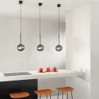 Závěsné svítidlo z lakovaného kovu a foukaného skla - Ailanto Viadurini