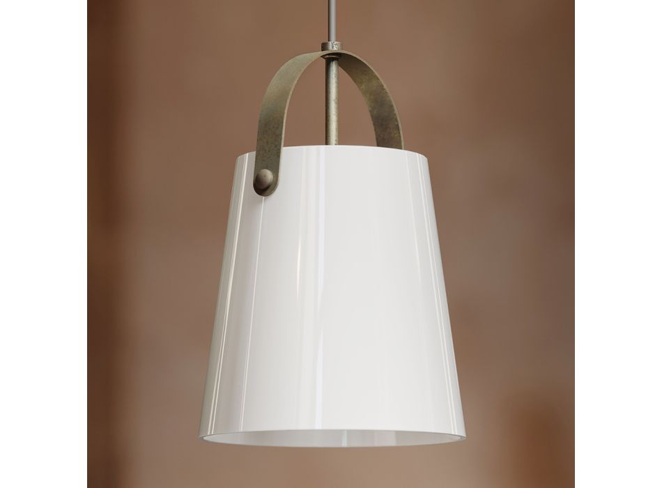 Závěsná lampa ze starožitné mosazi a skla Made in Italy - Dolci Viadurini