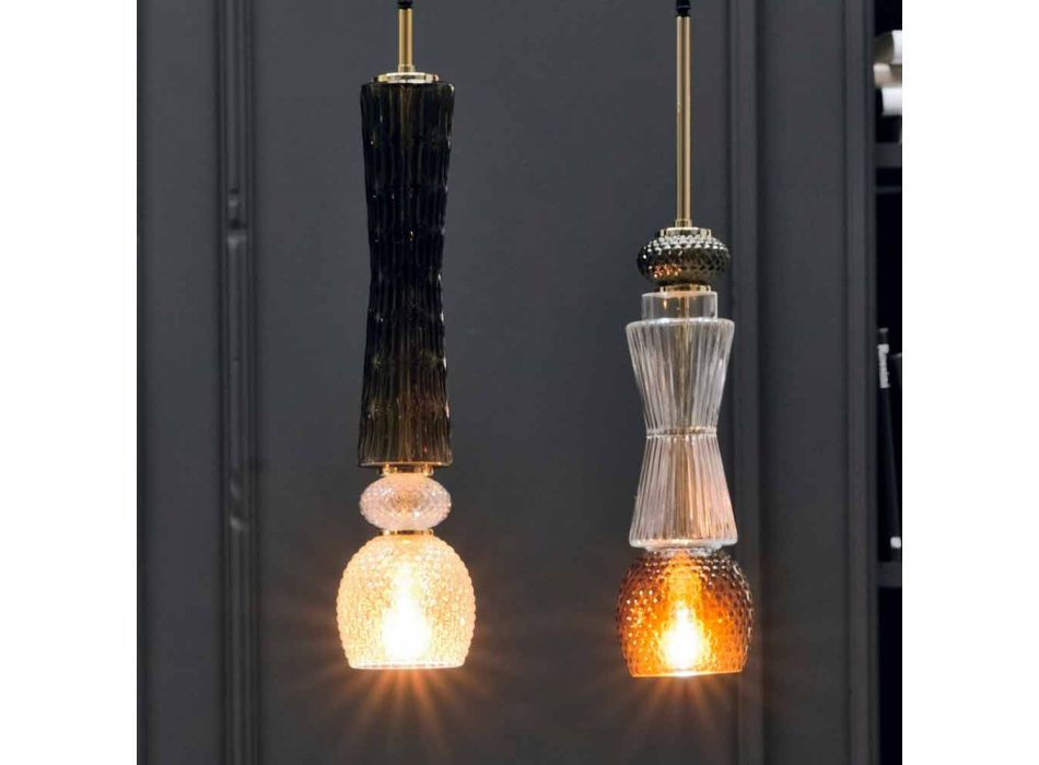 Závěsná lampa ze skla Murano se starožitnou dekorací vyrobené v Itálii - Missi Viadurini