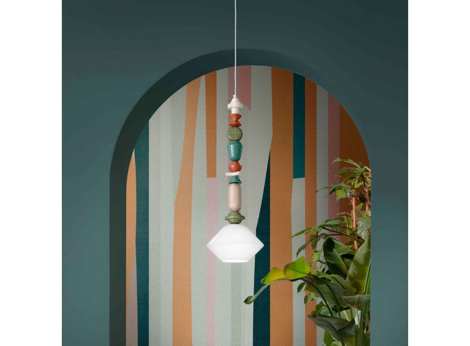 Závěsná lampa ze skla a barevné keramiky Made in Italy - Lariat Viadurini