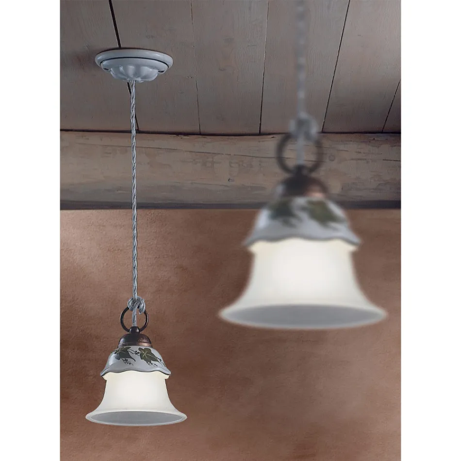 Závěsné svítidlo ze skla, železa a ručně malované keramiky - Ferrara Viadurini