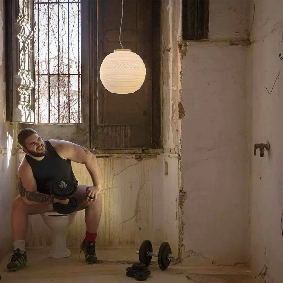 Závěsná lampa z bílého saténového skla ve 2 designových velikostech - Morse Viadurini