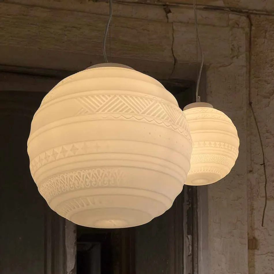 Závěsná lampa z bílého saténového skla ve 2 designových velikostech - Morse Viadurini
