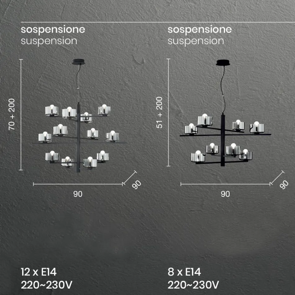 Závěsné svítidlo z foukaného skla s kovovou konstrukcí - andělské Viadurini