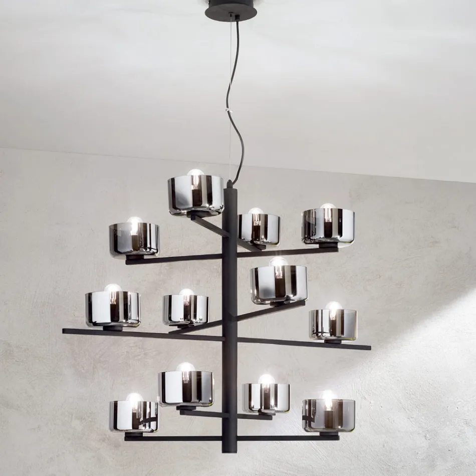 Závěsné svítidlo z foukaného skla s kovovou konstrukcí - andělské Viadurini