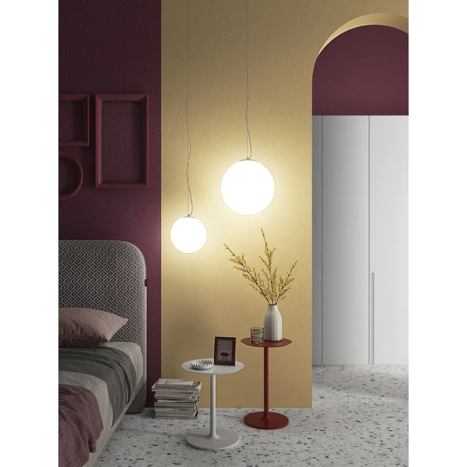 Ručně foukaná bílá závěsná lampa z benátského skla - Měsíc Viadurini