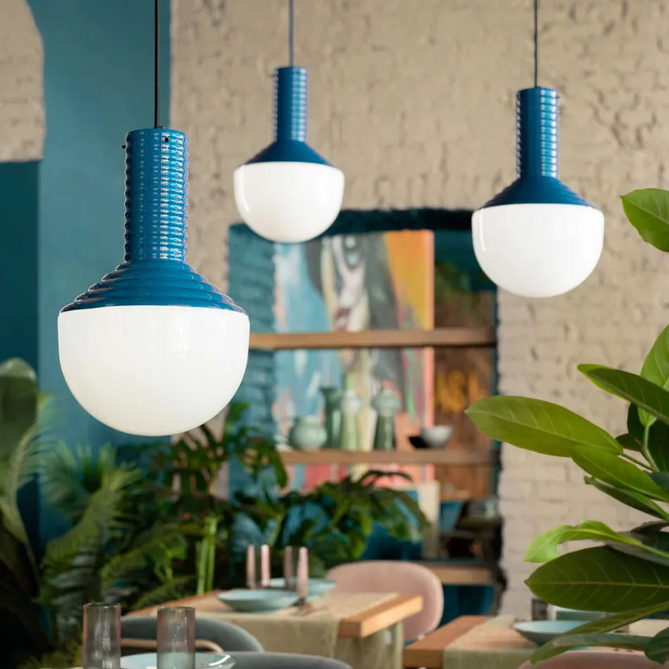 Závěsná lampa z malovaného skla Made in Italy - Selaron Viadurini