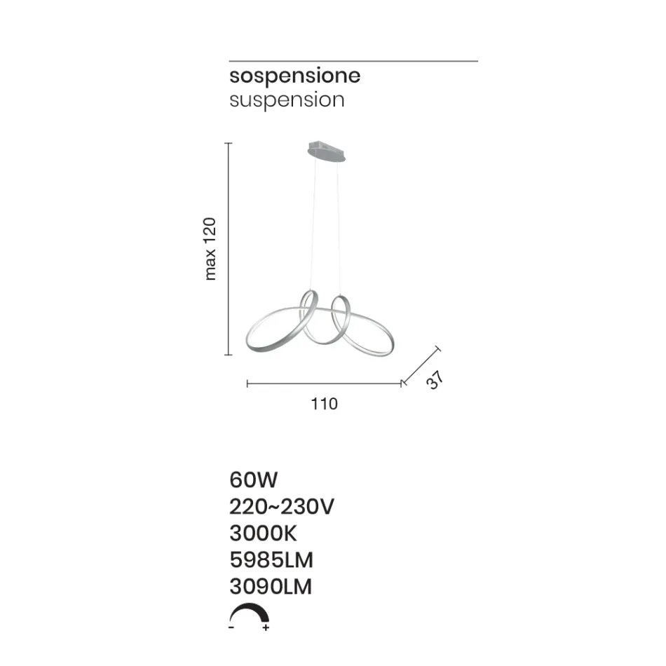 Závěsná LED lampa ve stříbrném kovu, 2 velikosti moderního designu - Lumino Viadurini