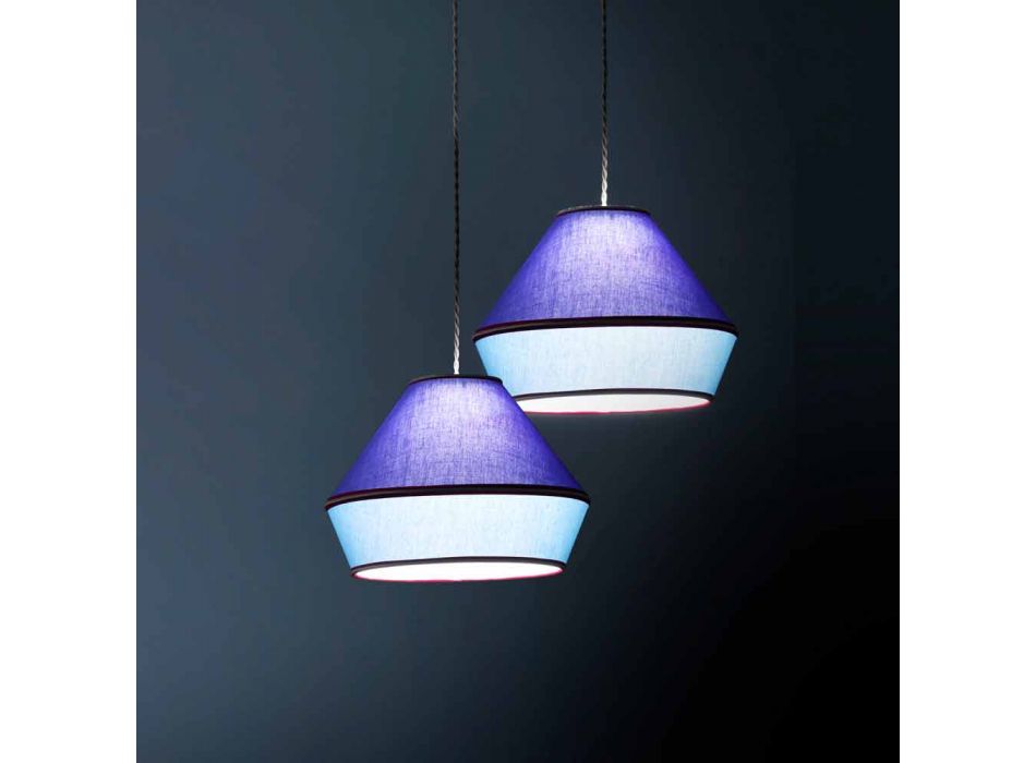Moderní závěsná lampa se stínidlem z modré bavlny vyrobená v Itálii - sója Viadurini
