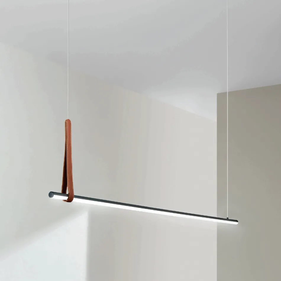 Horizontální závěsné svítidlo z kovu a ekokůže - cypřiš Viadurini
