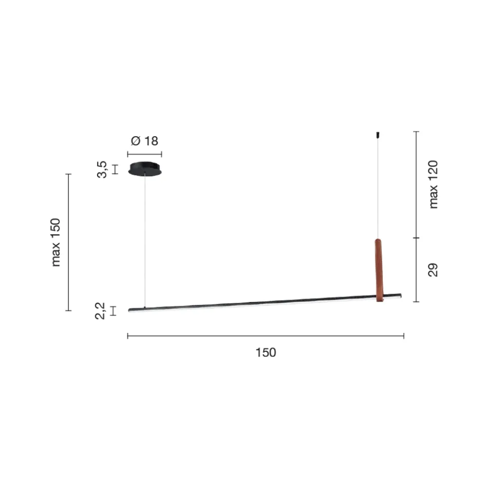 Horizontální závěsné svítidlo z kovu a detail z umělé kůže - cypřiš Viadurini