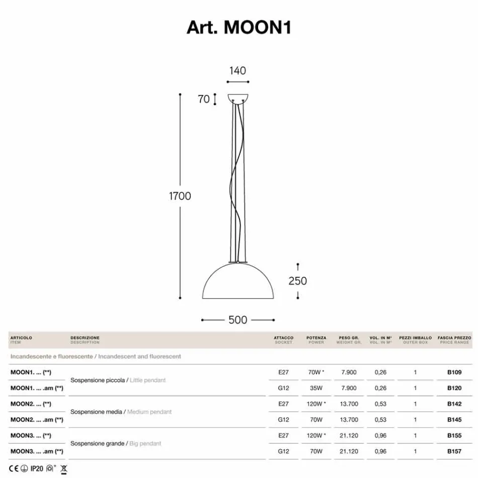 Lampa malý suspenze v Moonlight oceli Viadurini