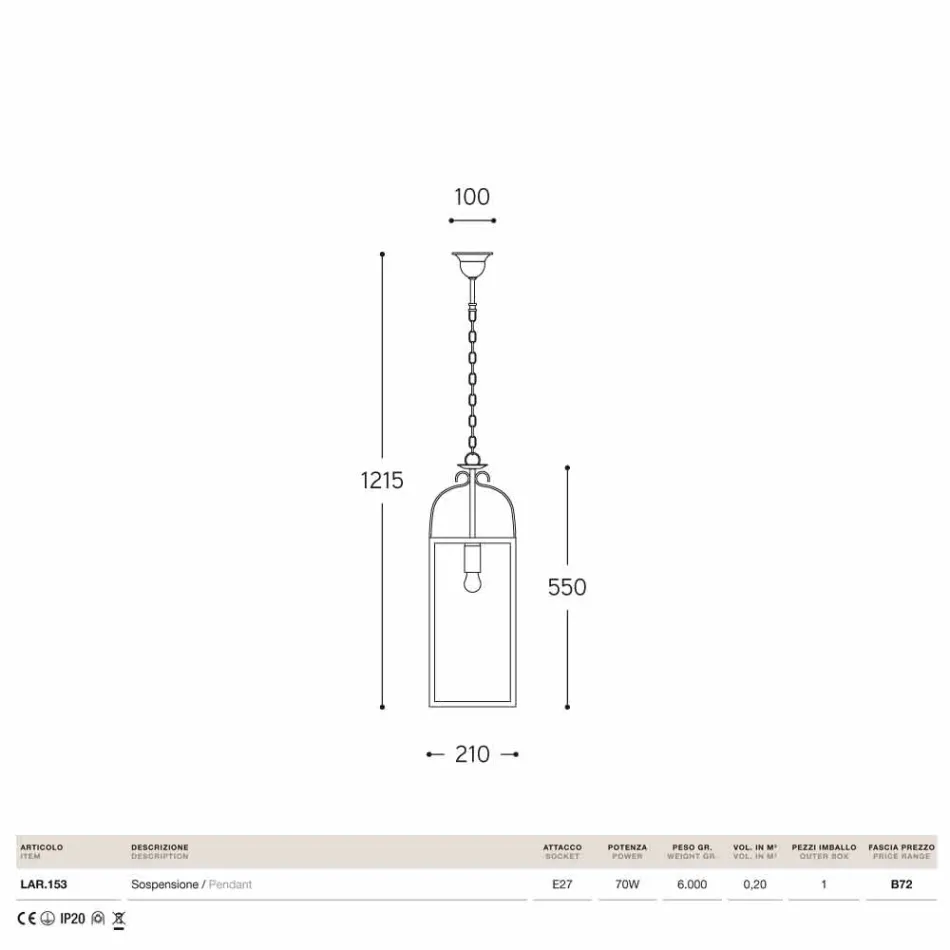 square závěsná lampa 1 mosaz lehká a vetro Aida Viadurini