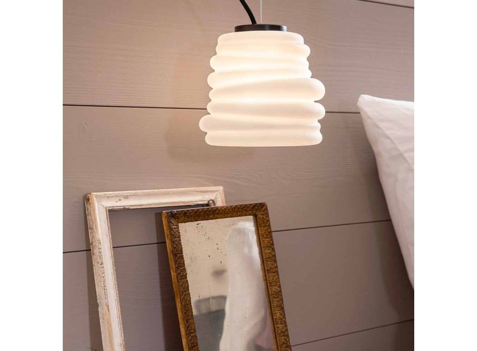 Závěsná lampa do obývacího pokoje v bílém saténovém skle, 3 rozměry - měkká Viadurini