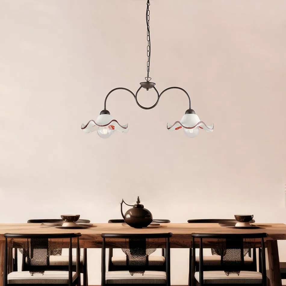 Ručně vyrobená skleněná a kovová lampa vyrobená v Itálii do obývacího pokoje a ložnice - Merope Viadurini