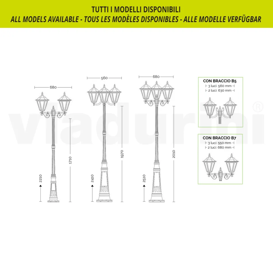 Zahradní lampa z průhledného skla a 5 hliníkových povrchů - Pinako Viadurini