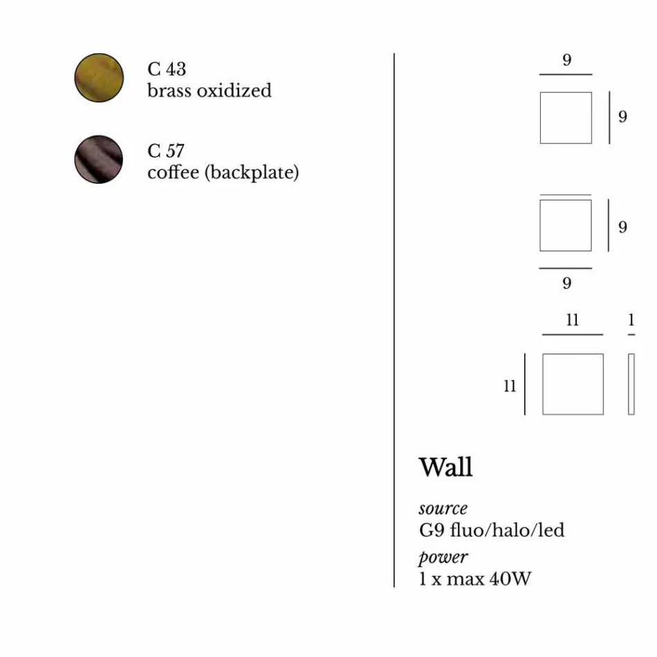 Design lampa stěna v mosazi a oceli Ø11xh.11xsp.10 cm Venuše Viadurini