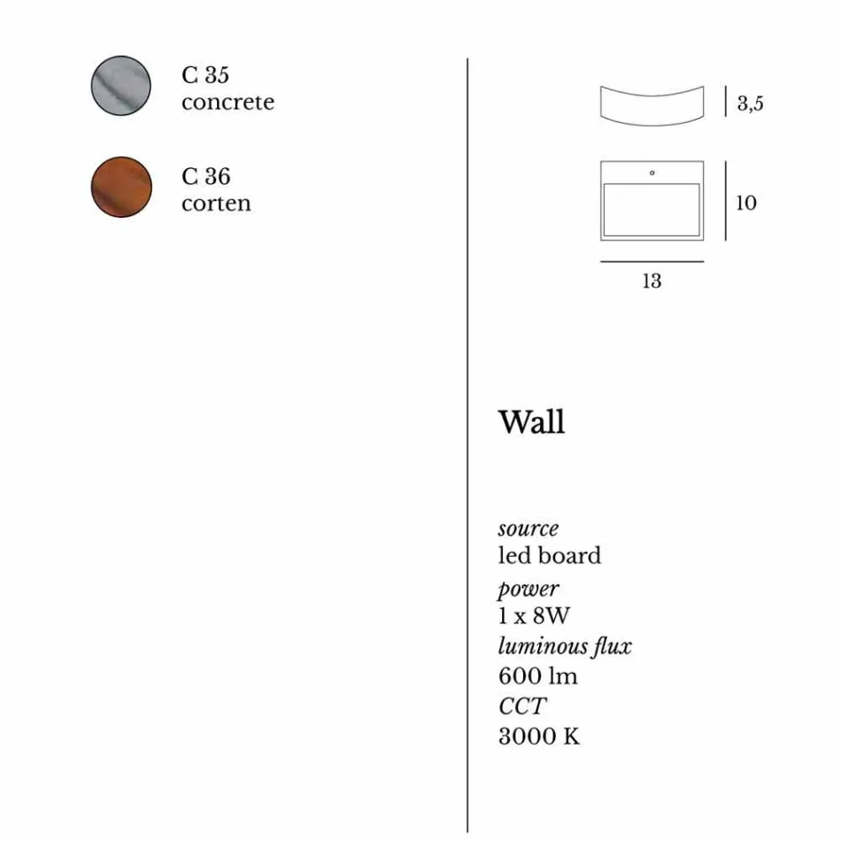 Lampa moderní design ocelové stěně Ø13xh.3,5xsp.10 cm Osea Viadurini