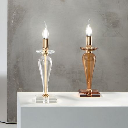 Klasická stolní lampa z ručně vyráběného italského skla a zlatého kovu - Oliver Viadurini