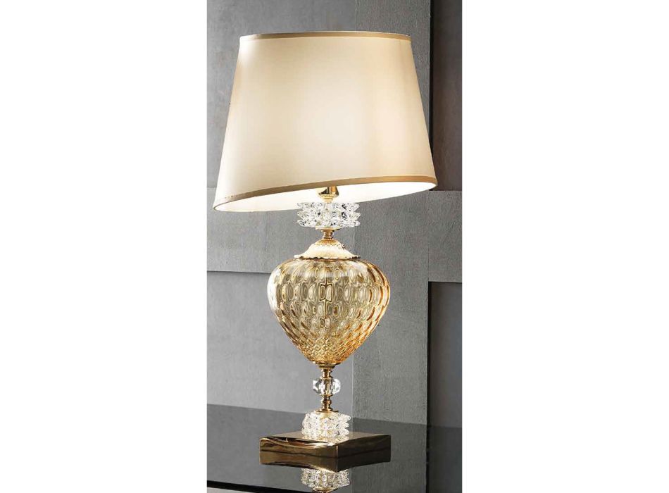 Klasická italská řemeslná skleněná stolní lampa a stínidlo - fyziologický roztok Viadurini