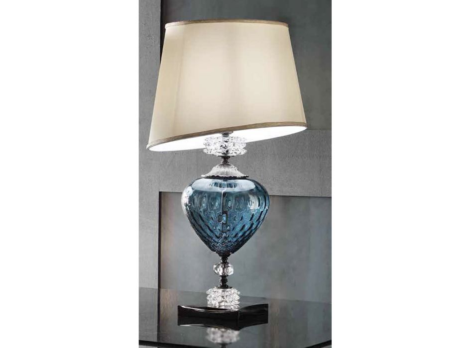 Klasická italská řemeslná skleněná stolní lampa a stínidlo - fyziologický roztok Viadurini