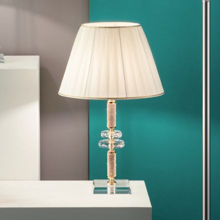 Klasická stolní lampa ve zlatém kovu, křišťálu a stínu - Similo Viadurini