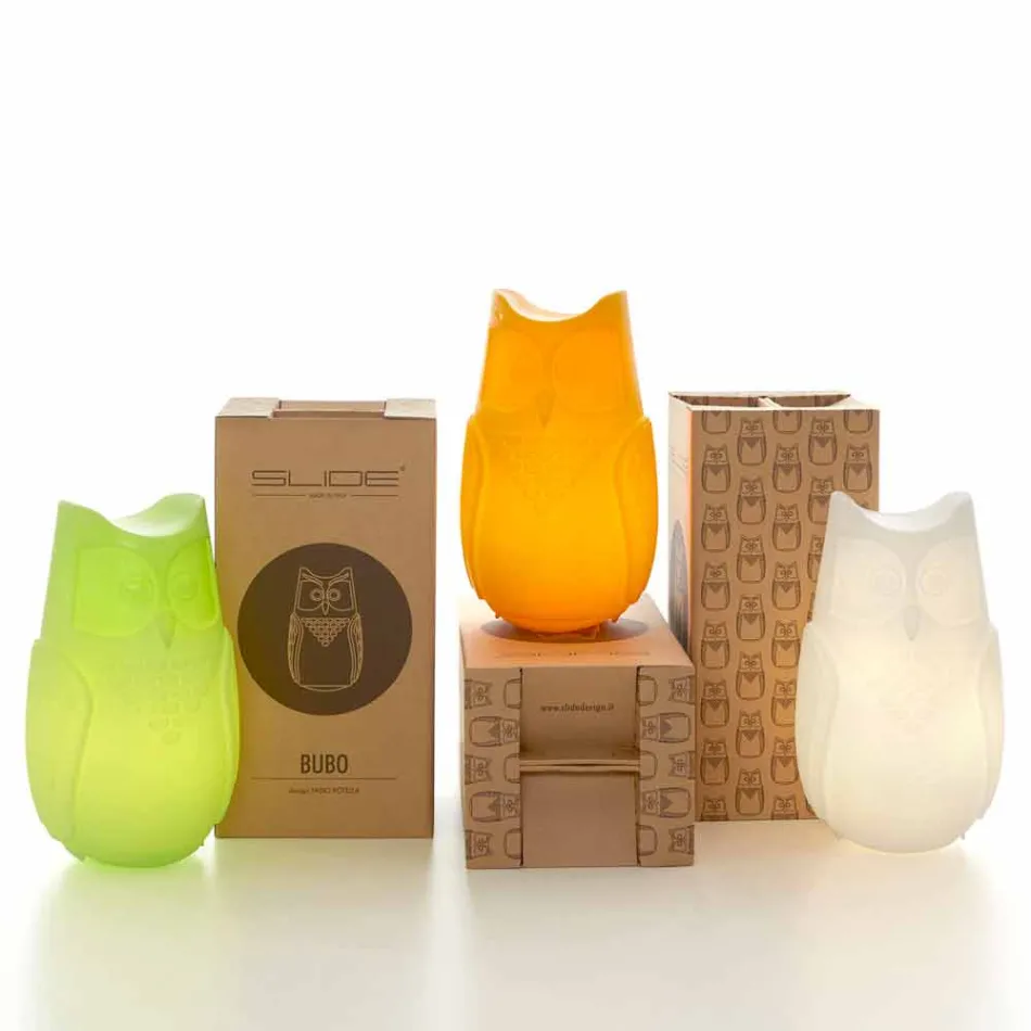 Slide Bubo barevné stolní lampy sovové konstrukce vyrobené v Itálii Viadurini