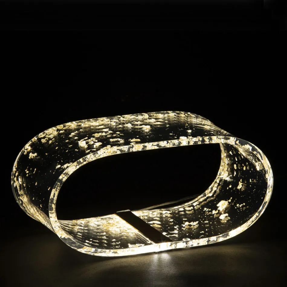 Stolní lampa z akrylového křišťálu a zlatý, stříbrný nebo měděný list - Gnassi Viadurini