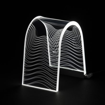 Transparentní stolní lampa z akrylového křišťálu s rytým zdobením - Bertella Viadurini