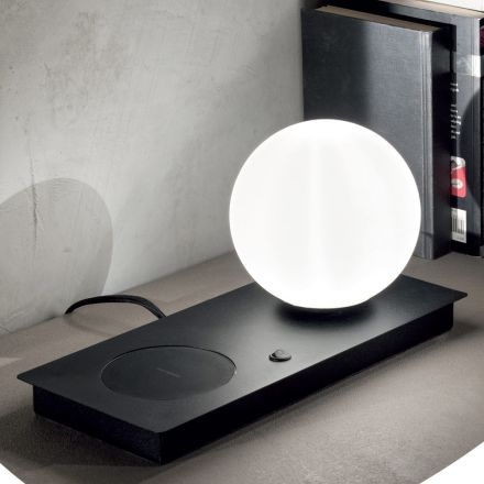 Designová stolní lampa z foukaného skla a bílého nebo černého kovu - Bersa Viadurini