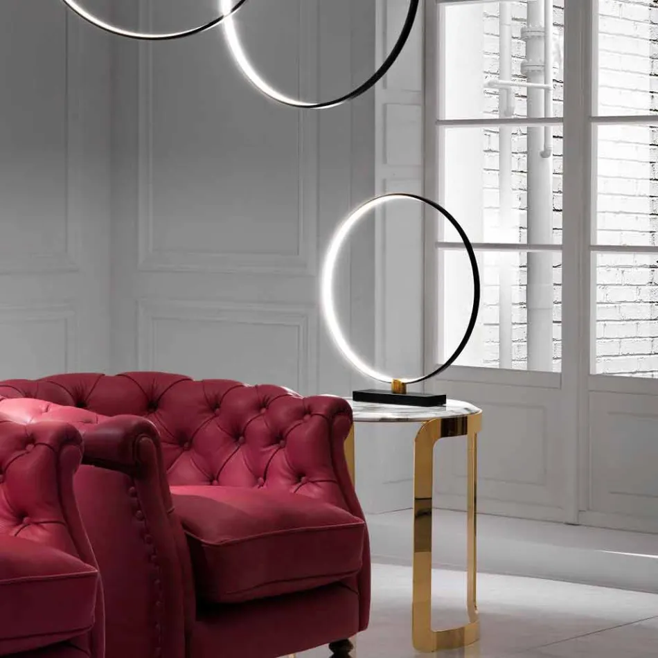 Designová stolní lampa z černého hliníku a mosazi vyrobená v Itálii - Norma Viadurini