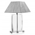 Křišťálová stolní lampa a luxusní stříbrné hranaté stínítko - Clezia