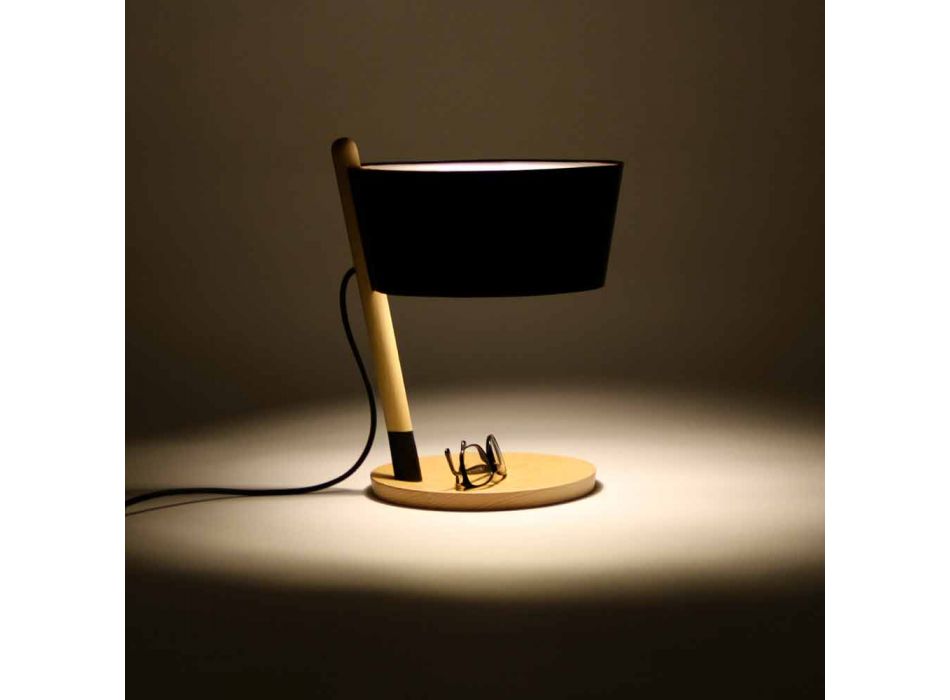 Stolní lampa z buku s detaily z kovu a veganské kůže - Avetta Viadurini