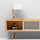 Stolní lampa z buku s detaily z kovu a veganské kůže - Avetta Viadurini