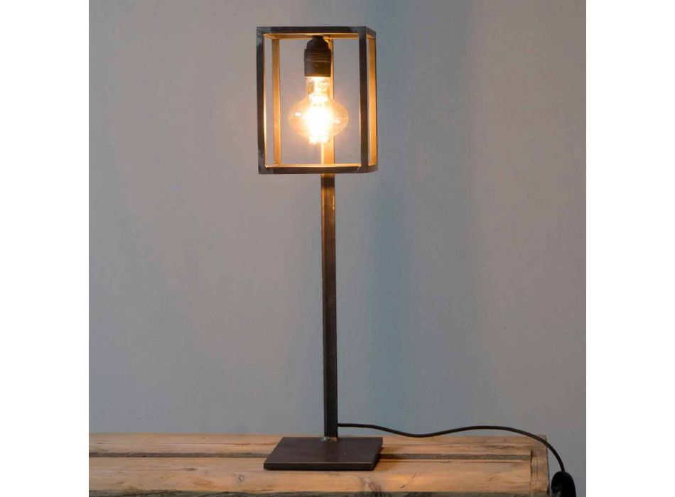 Černá železná stolní lampa s bavlněným kabelem vyrobená v Itálii - jedinečná Viadurini