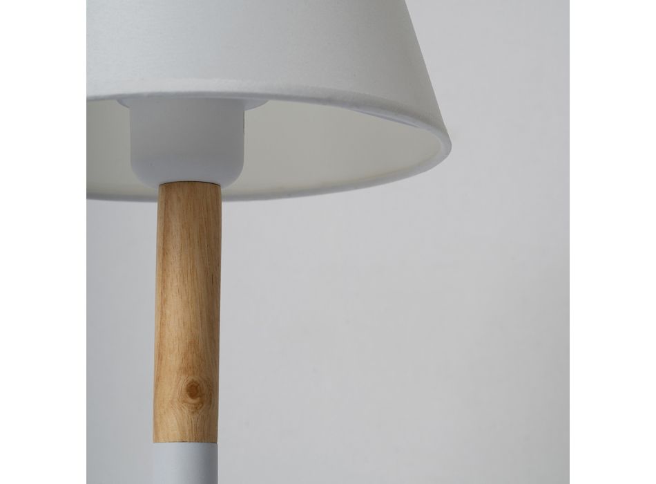 Stolní lampa z bílého kovu a dřeva s plátěným stínidlem - Sannah Viadurini