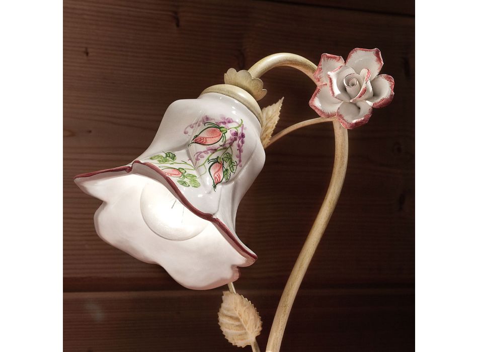 Stolní lampa z kovu a ručně zdobené keramiky s růží - Pisa Viadurini