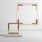 Stolní lampa z mosazi a pryskyřice s mramorovou základnou vyrobená v Itálii - Quizza Viadurini