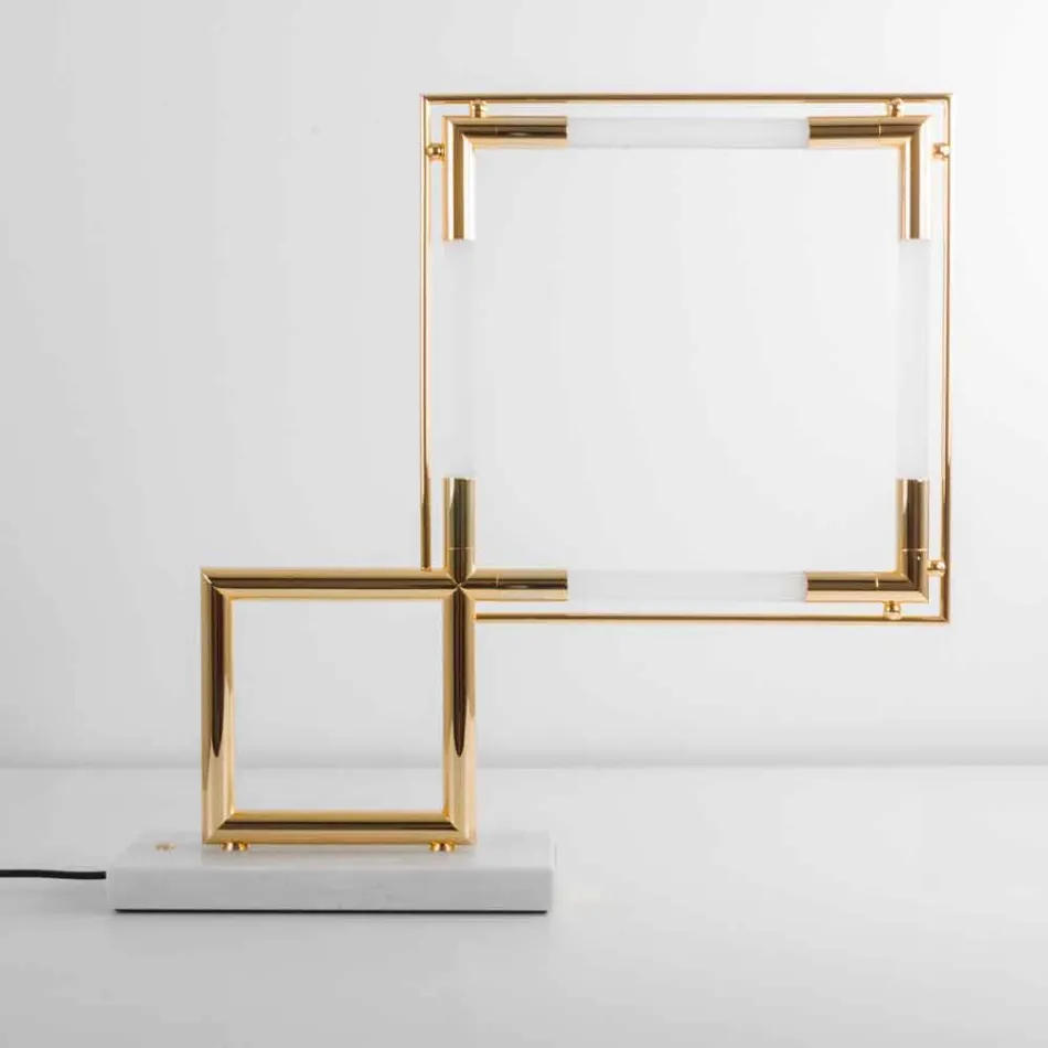 Stolní lampa z mosazi a pryskyřice s mramorovou základnou vyrobená v Itálii - Quizza Viadurini