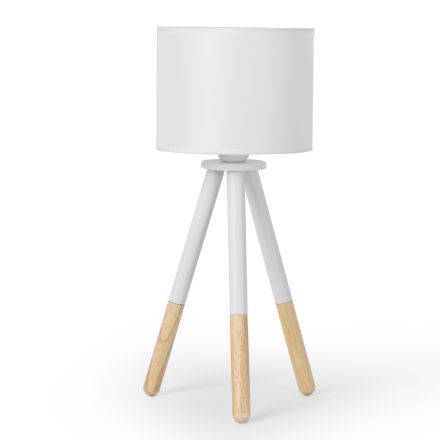 Stolní lampa z bílého plátna s kovovou a dřevěnou konstrukcí - Fiona Viadurini