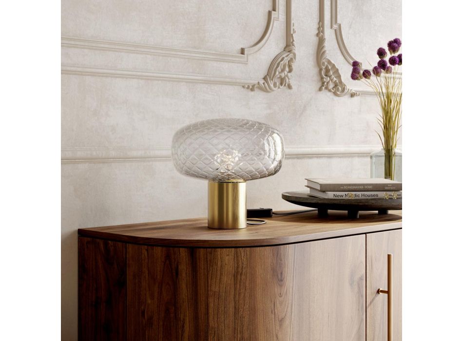 Vyrobeno v Itálii Šedá skleněná stolní lampa - Lucciola Viadurini