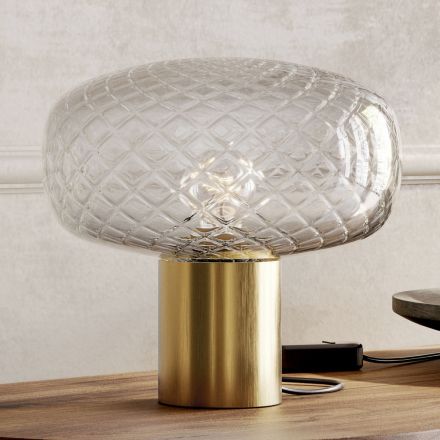 Vyrobeno v Itálii Šedá skleněná stolní lampa - Lucciola Viadurini