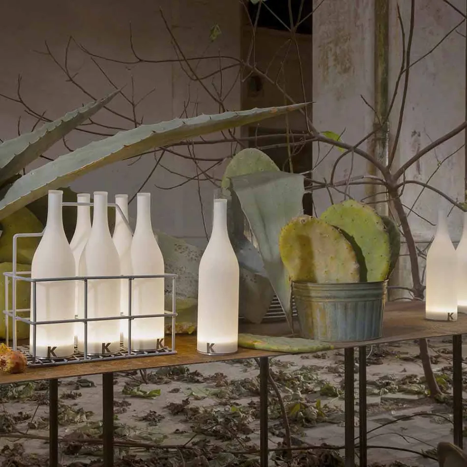 LED stolní lampa v bílém matném skle moderního designu - láhev Viadurini