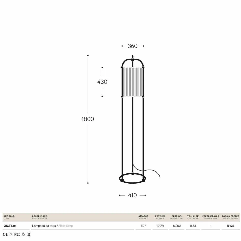 Tradiční stojací lampa v mosazi a tkaniny Hua Hika Viadurini